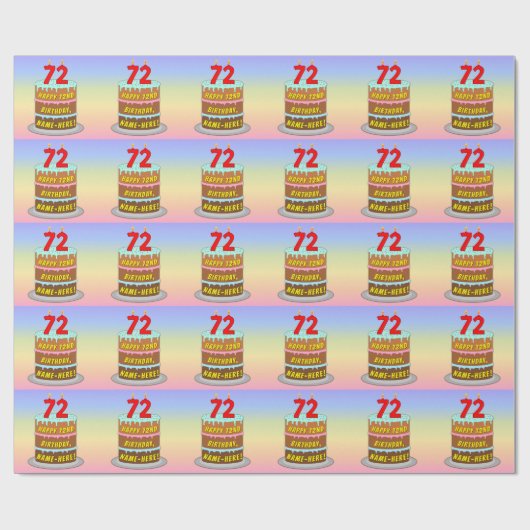 72e verjaardag: Fun Cake and Candles + Custom Name Cadeaupapier (Vlak)