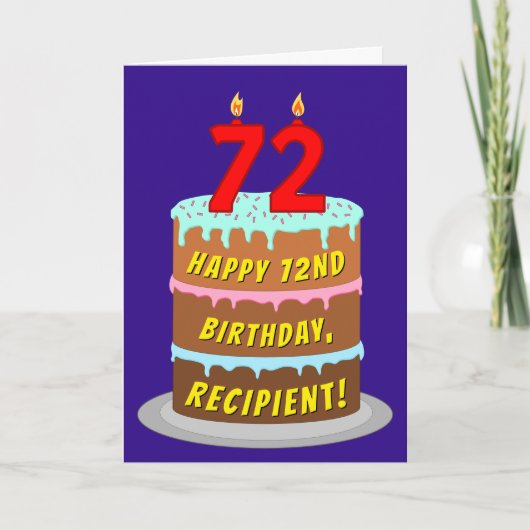 72e verjaardag: Fun Cake and Candles + Custom Name Kaart (Voorkant)