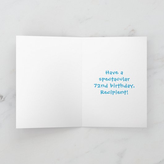 72e verjaardag: Fun Cake and Candles + Custom Name Kaart (Binnen)