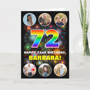 72e verjaardag: Fun Rainbow #, aangepaste naam & f Kaart
