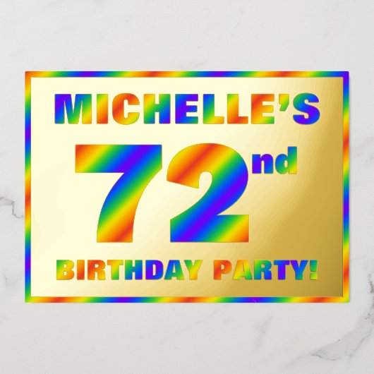 72e verjaardag - Fun, regenboogspectrum "72" Folie Uitnodiging (Voorkant)