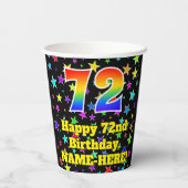 72e verjaardag: Fun Stars Pattern en Rainbow 72 Papieren Bekers (Achterkant)