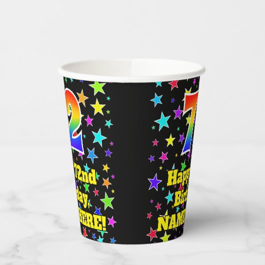 72e verjaardag: Fun Stars Pattern en Rainbow 72 Papieren Bekers (Links)