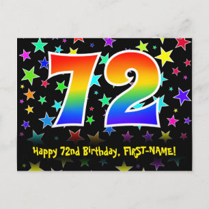 72e Verjaardag: Fun Sterren Patroon, Regenboog 72, Briefkaart