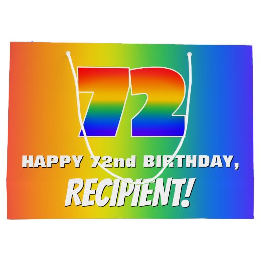 72e verjaardag: kleurrijk, vun regenboogpatroon #  groot cadeauzakje (Achterkant)