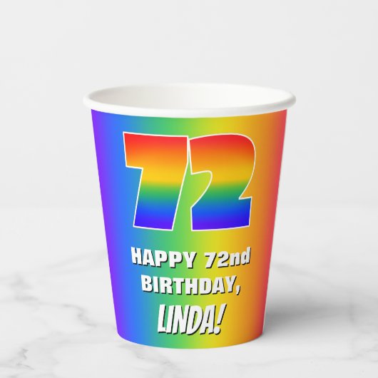 72e verjaardag: kleurrijk, vun regenboogpatroon #  papieren bekers (Achterkant)