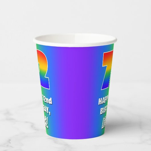 72e verjaardag: kleurrijk, vun regenboogpatroon #  papieren bekers (Links)