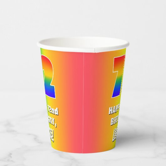 72e verjaardag: kleurrijk, vun regenboogpatroon #  papieren bekers (Rechts)