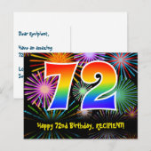 72e verjaardag - Leuk vuurwerkpatroon + Regenboog  Briefkaart (Voorkant / Achterkant)