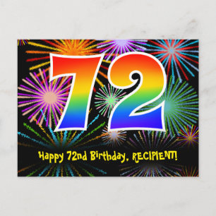 72e Verjaardag – Leuke Vuurwerk Patroon + Regenboo Briefkaart