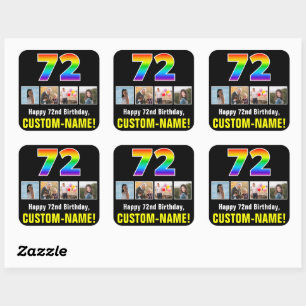 72e verjaardag: Regenboog "72"; Aangepaste foto's  Vierkante Sticker