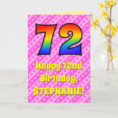 72e verjaardag: roze strepen & harten, regenboog # kaart (Gele Bloem)