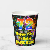 72e verjaardag: Vuurwerk Fun Pattern + Regenboog 7 Papieren Bekers (Achterkant)