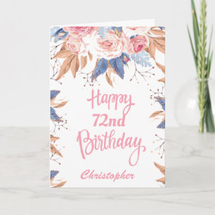 72e verjaardag Waterverf Botanische roze Floral Kaart