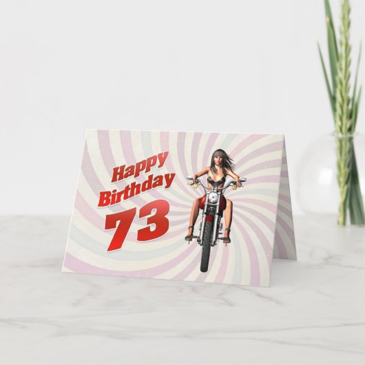 73e carte d'anniversaire avec une fille de moto (Devant)