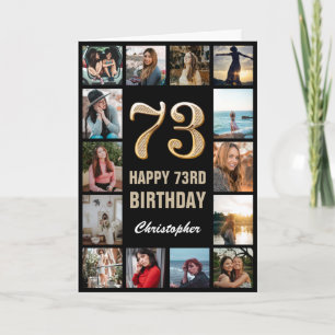 73e Happy Birthday Black en Gold Photo Collage Kaart