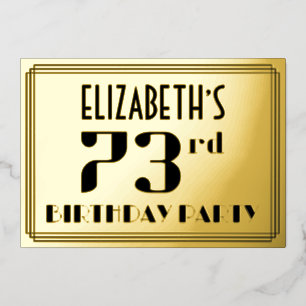 73e verjaardag: Art Deco Kijk "73" en naam Folie Uitnodiging