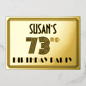 73e verjaardag — Art Deco Style "73" en naam Folie Uitnodiging (Voorkant)