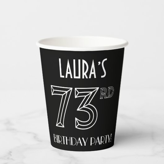 73e verjaardag: Art Deco Style + aangepaste naam Papieren Bekers (Achterkant)