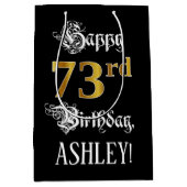 73e verjaardag ~ Fancy script; Faux Gold look; naa Medium Cadeauzakje (Voorkant)