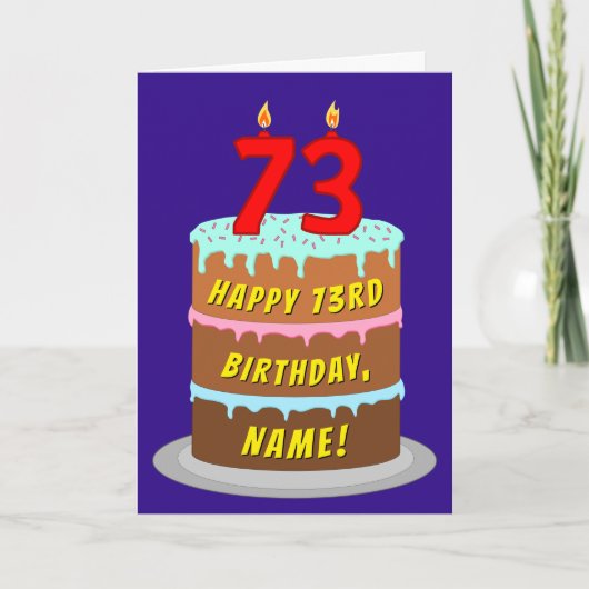 73e verjaardag: Fun Cake and Candles + Custom Name Kaart (Voorkant)