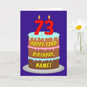 73e verjaardag: Fun Cake and Candles + Custom Name Kaart
