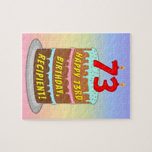 73e verjaardag: Fun Cake and Candles + Custom Name Legpuzzel (Horizontaal)