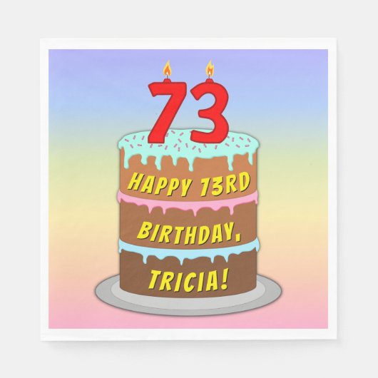 73e verjaardag: Fun Cake and Candles + Custom Name Servet (Voorkant)