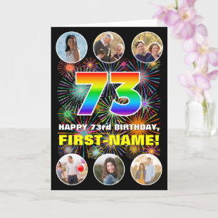73e verjaardag: Fun Rainbow #, aangepaste naam & f Kaart