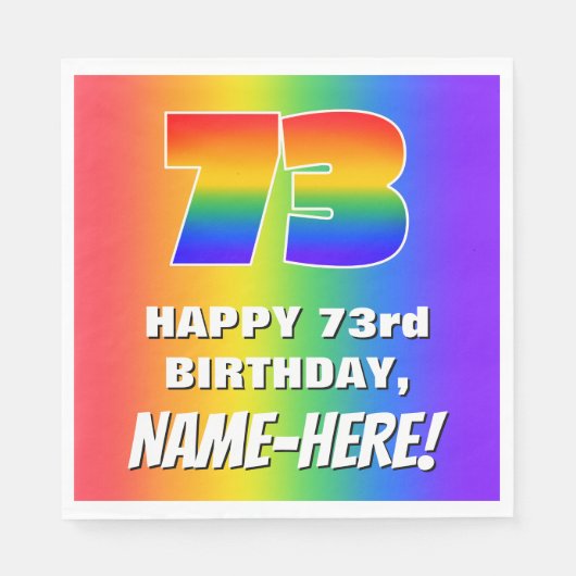 73e verjaardag: kleurrijk, vun regenboogpatroon #  servet (Voorkant)