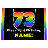 73e verjaardag: kleurrijke regenboog # 73, aangepa groot cadeauzakje (Voorkant)