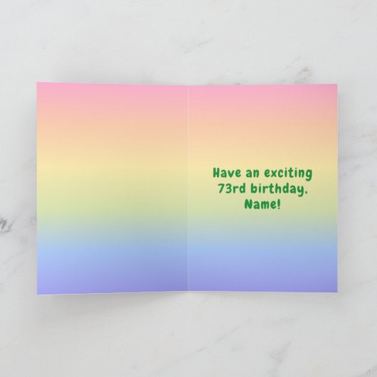 73e verjaardag: kleurrijke regenboog # 73, aangepa kaart (Binnen)