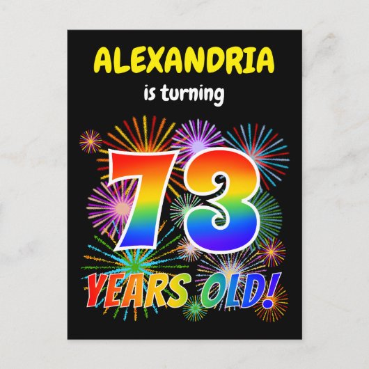 73e verjaardag - Leuk vuurwerk, Regenboog look "73 Briefkaart (Voorkant)
