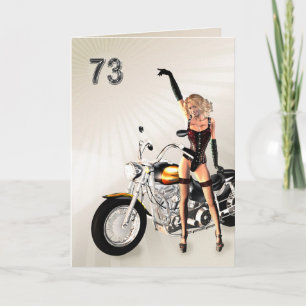 73e verjaardag, motorfiets en meisje kaart