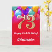 73e verjaardag Rode en goudkleurige ballonnen Kaart (Gele Bloem)