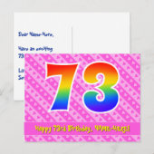 73e verjaardag: roze strepen & harten, regenboog 7 briefkaart (Voorkant / Achterkant)