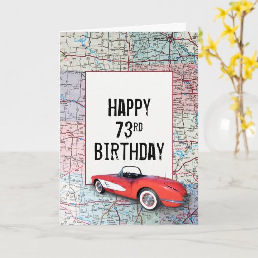 73rd Birthday Retro Corvette op Map Kaart (Gele Bloem)