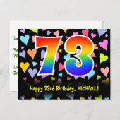 73ste verjaardag: Fun Hearts Pattern, Rainbow 73 Briefkaart (Voorkant / Achterkant)