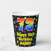 73ste verjaardag: Fun Stars Pattern en Rainbow 73 Papieren Bekers (Achterkant)