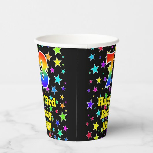 73ste verjaardag: Fun Stars Pattern en Rainbow 73 Papieren Bekers (Rechts)