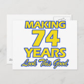 74 JAAR OUDE VERJAARDAG DESIGN BRIEFKAART (Voorkant / Achterkant)