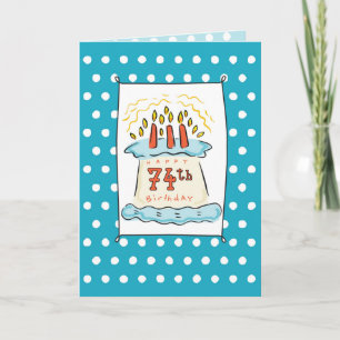 74e Birthday Cake on Blue Blauwgroen met Stippen Kaart