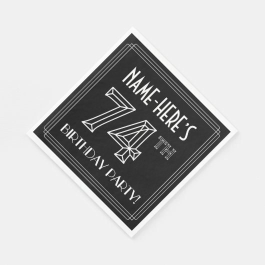 74e verjaardag: Art Deco Style + aangepaste naam Servet (Hoek)