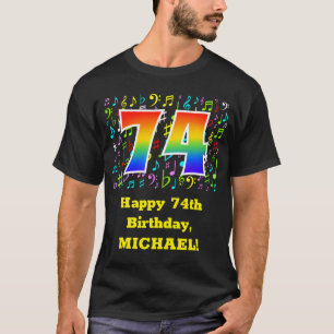 74e verjaardag: Colorful Music Symbols, Rainbow 74 T-shirt