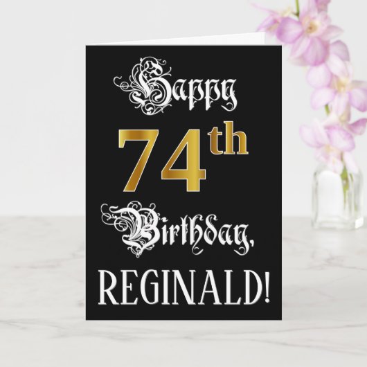 74e verjaardag — Fancy script; Faux Gold Kijk; naa Kaart (Orchidee)