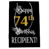 74e verjaardag ~ Fancy script; Faux Gold look; naa Medium Cadeauzakje (Voorkant)