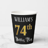 74e verjaardag — Fancy script, Faux Gold look Papieren Bekers (Voorkant)