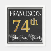 74e verjaardag — Fancy script, Faux Gold look Servet (Voorkant)