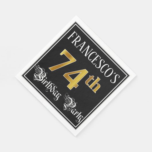 74e verjaardag — Fancy script, Faux Gold look Servet (Hoek)