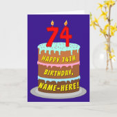74e verjaardag: Fun Cake and Candles + Custom Name Kaart (Gele Bloem)